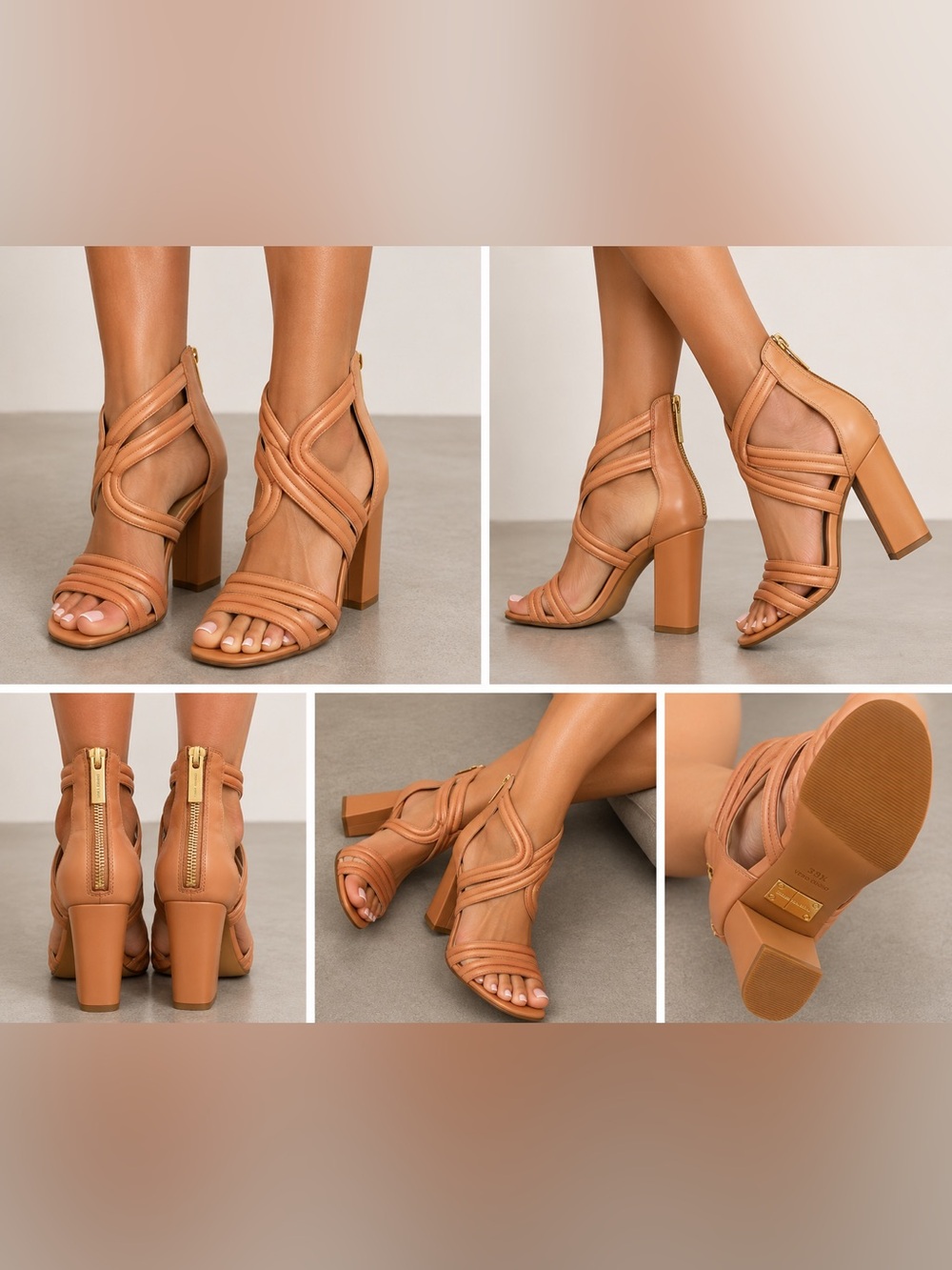 Michael Kors Collection Tan Leather Cage Heeled Sandals Vero Cuoio 38.5 NWOT